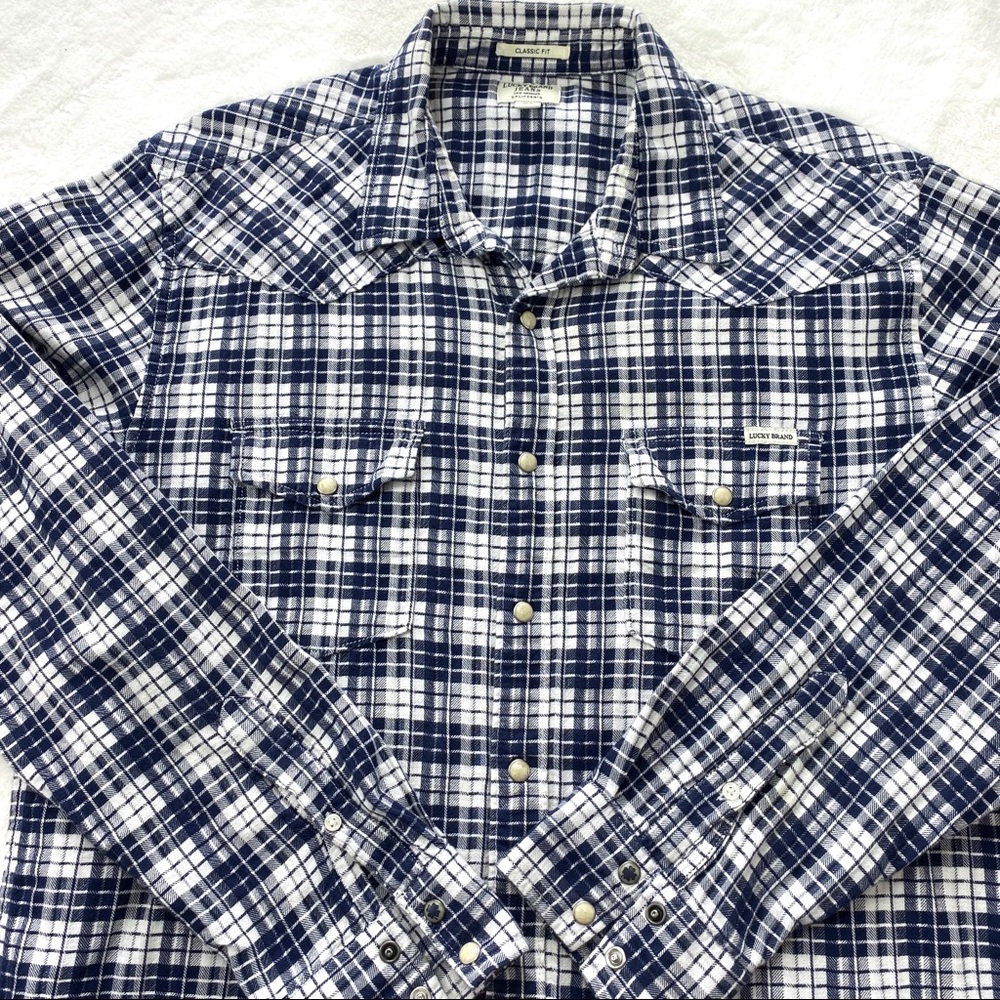 Lucky Brand Snap Button Classic Fit Plaid Long Sleeve Shirt Size L - Picture 5 of 9